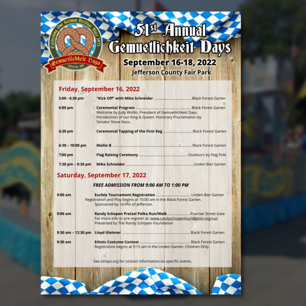 Downloadable Festival Schedule for Gemuetlichkeit Days